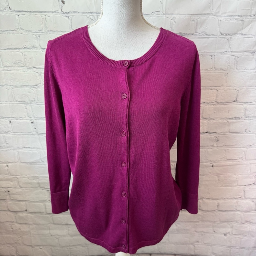 COLDWATER CREEK Magenta Silk Cotton Blend Cardigan Medium